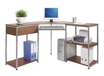 Monroe Walnut Corner Computer Desk - WHILE