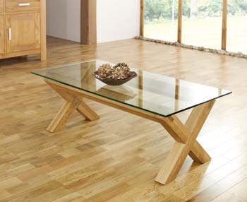 Furniture123 Nyon Oak Glass Coffee Table - FREE NEXT DAY