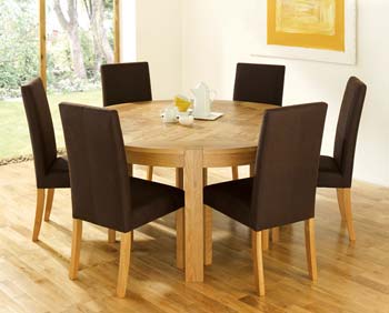 Nyon Oak Round Dining Set with Upholstered Chairs