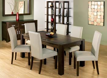 Furniture123 Nyon Walnut Extending Dining Set with Ivory Chairs