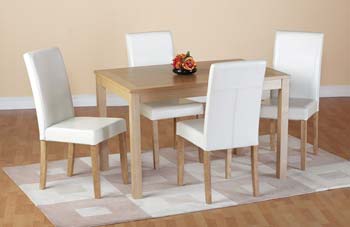 Furniture123 Oakmere Dining Set in Cream Leather