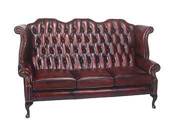 Furniture123 Queen Anne Leather 3 Seater Sofa
