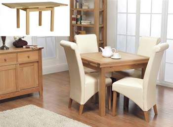 Furniture123 Rhode Oak Draw Leaf Dining Set with 4 Ivory