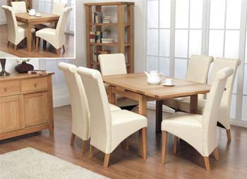 Furniture123 Rhode Oak Draw Leaf Dining Set with 6 Ivory