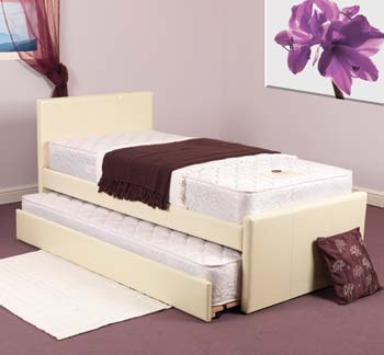 Romy Upholstered Trundle Guest Bed in Cream