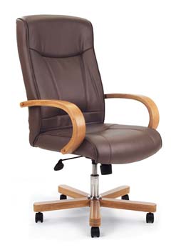 Furniture123 San Diego 1750 Leather Faced Executive Chair in Oak and Brown