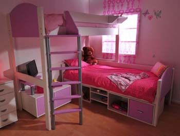 Stompa Combo Kids White Storage Bunk Bed in Lilac