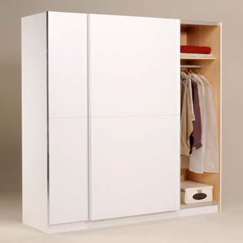 Zenza Sliding 2 Door 2 Shelf Wardrobe in White -