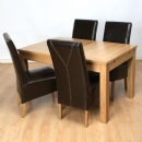 FurnitureToday Milano Solid Oak 4 Brown Leather Chair Dining set