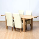 FurnitureToday Milano Solid Oak 4 Cream Leather Chair Dining set