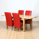 FurnitureToday Milano Solid Oak 4 Red Leather Chair Dining set