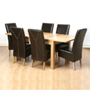 FurnitureToday Milano Solid Oak 6 Brown Leather Chair Dining set