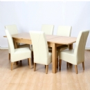 FurnitureToday Milano Solid Oak 6 Cream Leather Chair Dining set