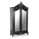 FurnitureToday Moulin Noir Black 2 Door Mirrored Armoire