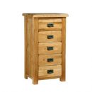 FurnitureToday Rustic Solid Oak 5 Drawer Wellington