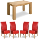 Trend Solid Oak Red Leather Chair Small Dining