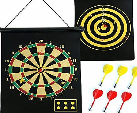 fusion MAGNETIC DARTBOARD ROLL UP WITH 6 MAGNET DARTS DOUBLE SIDED KIDS DART BOARD GAME Fusion (TM)