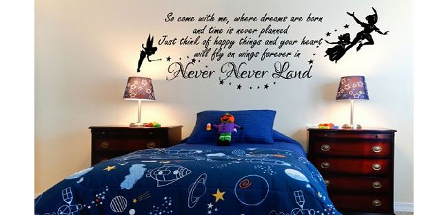 G Direct Peter Pan So Come With Me Tinkerbell Childrens Wall Sticker Mural Kids Bedroom 100x55 (Black)
