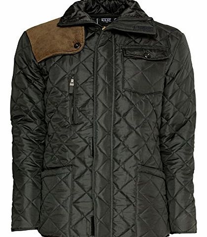 Mens SOUL STAR Jacket Diamond Quilted Padded Cord Patches Coat - A21