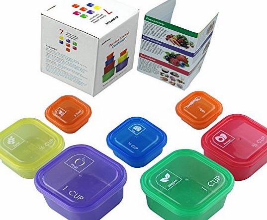 GAINWELL 7 PIECE PORTION CONTROL CONTAINER SET - Portion control containers for weight loss - Portion control kit for diet meal preparation - Simple color-coded no-measuring system for healthy living- GAINWELL
