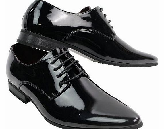 Mens Laced Smart Leather Lined Shoes Office Party Wedding Italian Design Patent Shiny