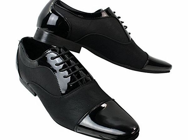 galax Mens Leather Lined Patent Shiny Laced Designer Shoes Formal Smart Black