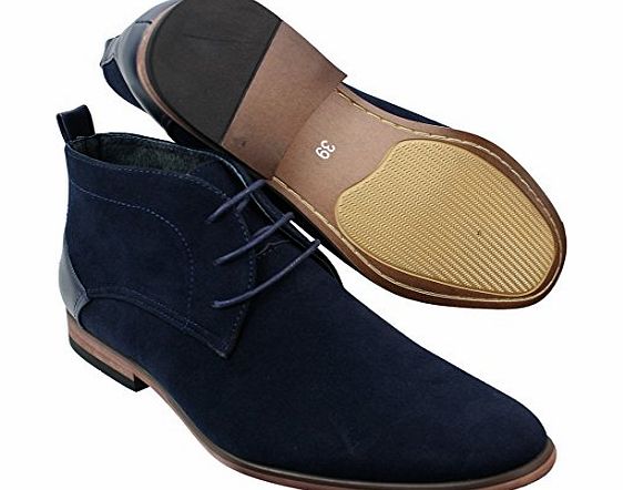 galax Mens Suede Desert Ankle Navy Blue Boots Shoes Smart Casual Leather Laced