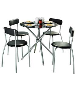 Galaxy Black Glass Dining Table and 4 Black Chairs