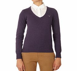 Purple pure lambswool V-neck jumper