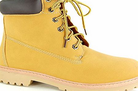 Womens Lace Up Ankle Boots Ladies Flat Retro Vintage Rugged Worker Lace Up Honey Faux Suede Size 7 UK