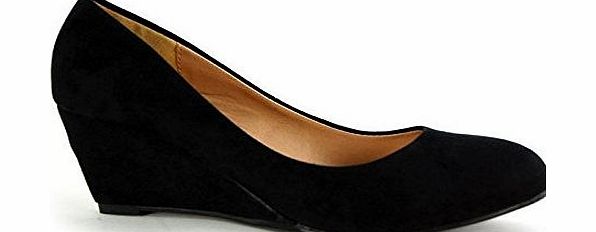 Garage Shoes Womens Round Toe Wedge Ladies Low Heel Shoe Black Faux Suede Size 5 UK