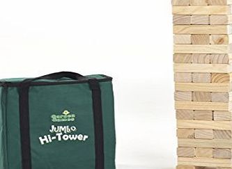 Garden Games Jumbo Hi-Tower in a Bag - Builds From 0.6m - 1.5m (max.) in play. Solid Pine Wood Tumble Tower Game