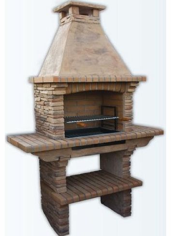 Garden Secrets Stone Masonry Barbecue BBQ With Grill and Side Tables