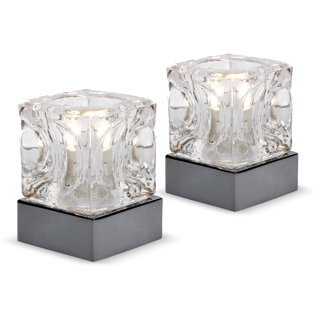 Gardens and Homes Direct Pair of Glass Ice Cube Touch Table Lamps in