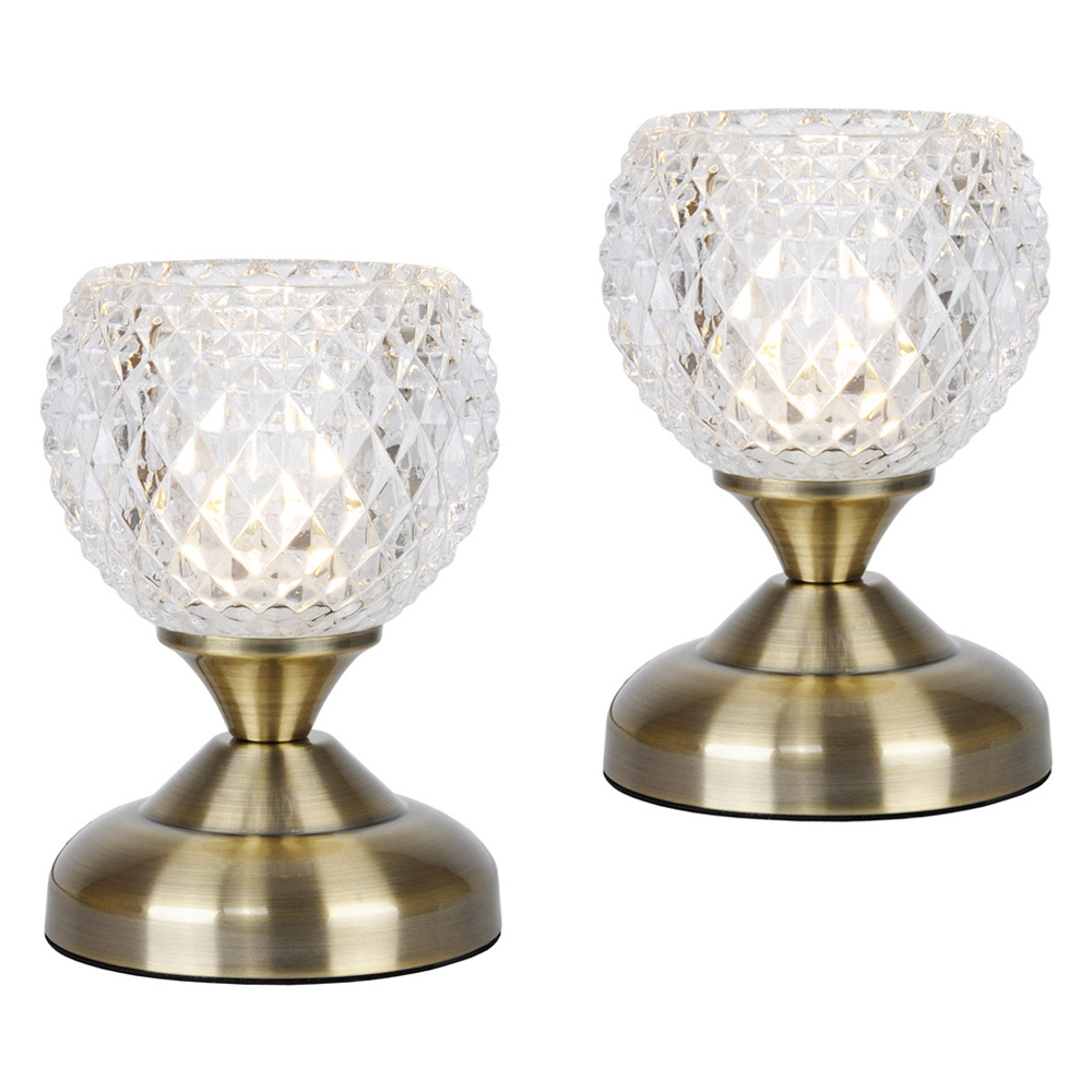Gardens and Homes Direct Pair of Round Touch Table Lamps in Antique Brass
