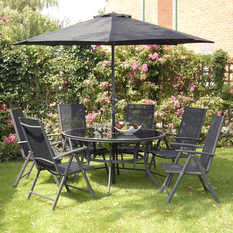 Gardens and Homes Direct Palma Black 6 Seat Round 1.3m Dining Set with