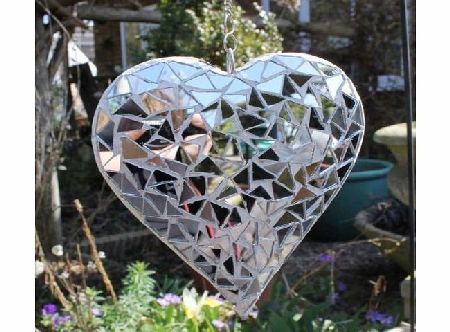 Gardens2you Hanging Silver Mirror Mosaic Heart Ornament For The Garden Or Home