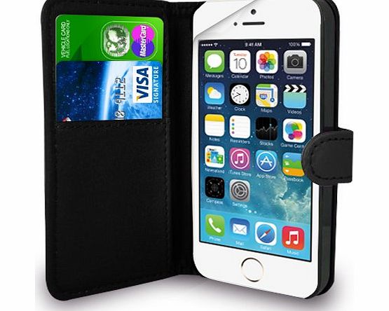 Gbos Apple iPhone 5S / 5 Black Leather Wallet Flip Case Cover Pouch   Screen Protector amp; Polishing Cloth