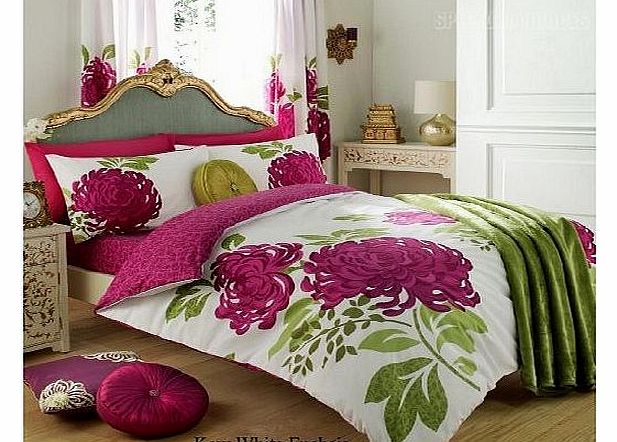3Pc Kew White Fuchsia Duvet Quilt Cover with Pillow Cases Bedding Set in Size King ALL NEW