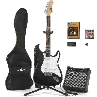 Gear4music BLACK Electric-ST Guitar and COMPLETE PACK