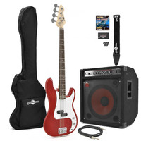 Gear4Music LA Bass Guitar   150W Power Pack Red