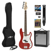 Gear4Music LA Bass Guitar   25W Amp Pack Red