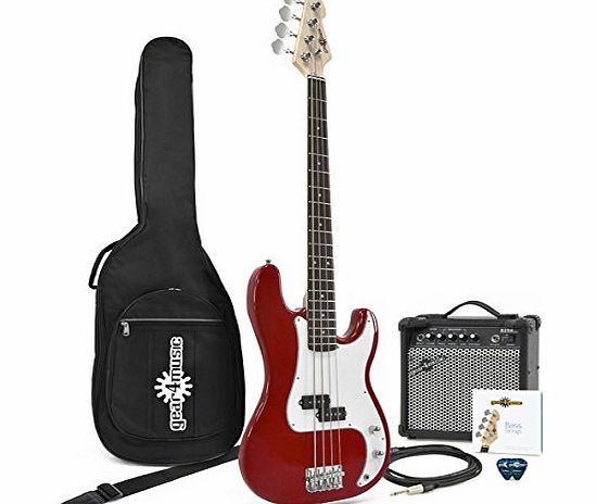 Gear4Music LA Bass Guitar   Amp Pack Red