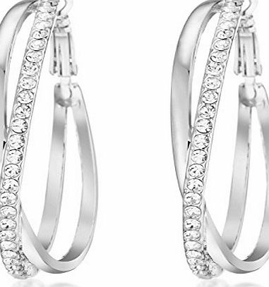Gemini Womens Jewerly Platinum White Gold Plated CZ Diamonds Hoop Earrings Valentines Day Gifts Gm032Wg 1.5 inches