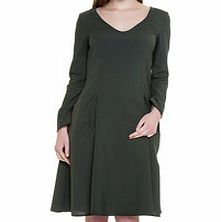 Green open neckline wool blend dress