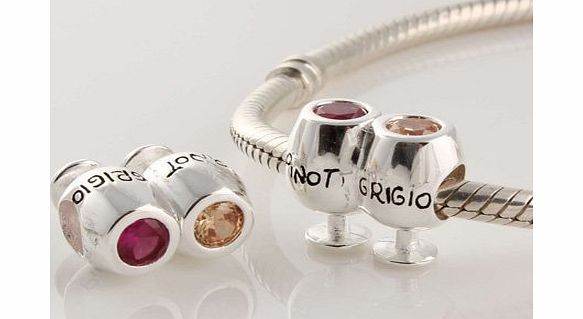General Gifts 925 Sterling Silver ``Pinot Grigio`` With Pink amp; Champagne Czech Crystal Charms/Beads For Pandora, Biagi, Chamilia, Troll And More Bracelet