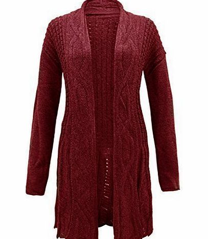  LADIES CABLE KNIT WATERFALL GRANDED CARDIGAN TOP PLUS SIZES (28-30, BLACK)