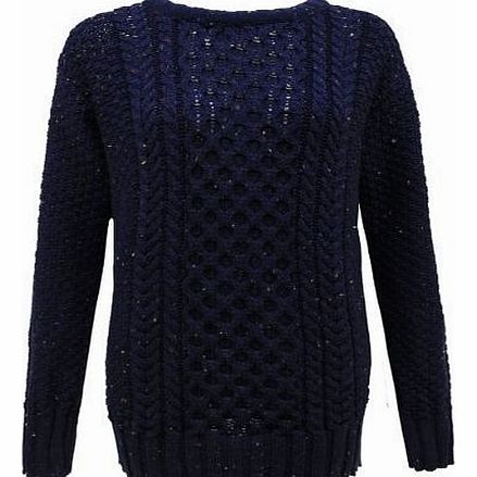  NEW LADIES CHUNKY KNITTED CROCHET WOMENS KNIT JUMPER STRETCH SWEATER TOP PLUSE SIZES 16-30 (24-26, NAVY)