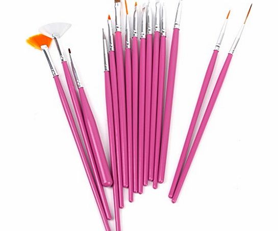 Generic 15 x Nail Art Design Painting Pen / Brush Set - Pink