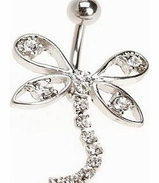 316L Stainless Steel Dragonfly Dangling Belly Naval Button Ring Piercing - Clear